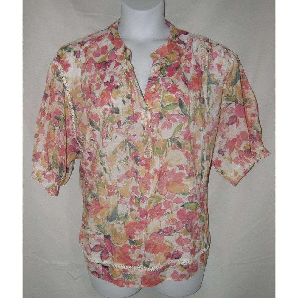 Multicolored Floral Plus Sz 2X Casual or Dress Split Neck Shirt ZAC & RACHEL